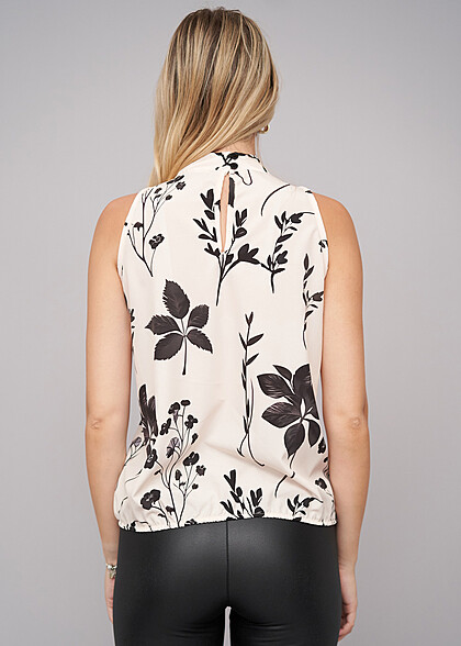 Cloud5ive Dames Top met all-over bloemenprint beige zwart