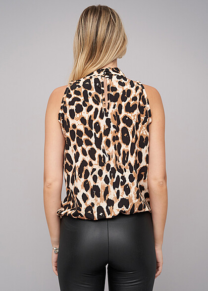 Cloud5ive Dames Top met all-over luipaardprint beige bruin zwart