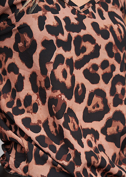 Cloud5ive Dames Top met knoopdetail en all-over luipaardprint bruin zwart