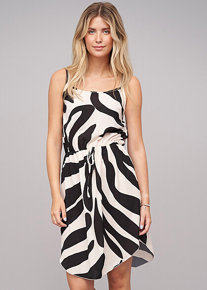 Cloud5ive Dames Jurk met bandjes en all-over zebraprint beige zwart