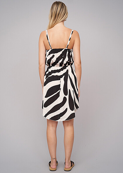 Cloud5ive Dames Jurk met bandjes en all-over zebraprint beige zwart