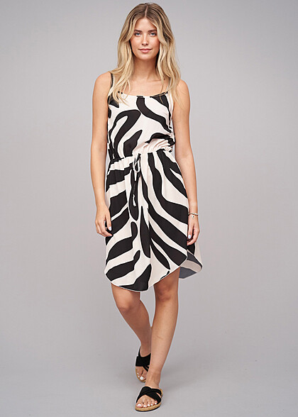 Cloud5ive Dames Jurk met bandjes en all-over zebraprint beige zwart