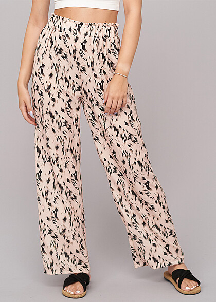Cloud5ive Dames Crpe zomerbroek met all-over print beige zwart