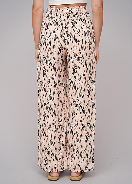 Cloud5ive Dames Crpe zomerbroek met all-over print beige zwart