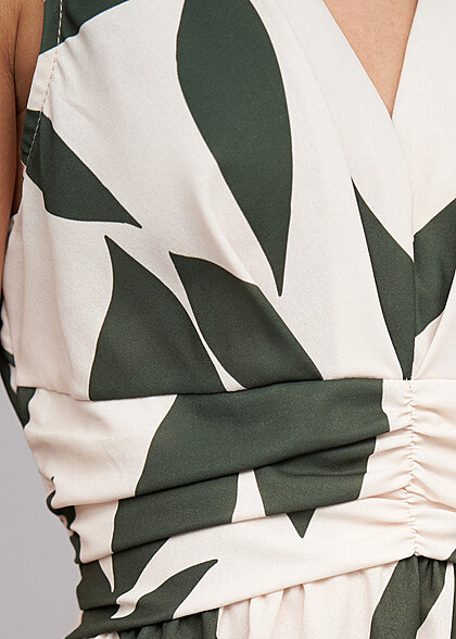 Cloud5ive Dames Jurk met rimpeling en bloemenprint groen beige