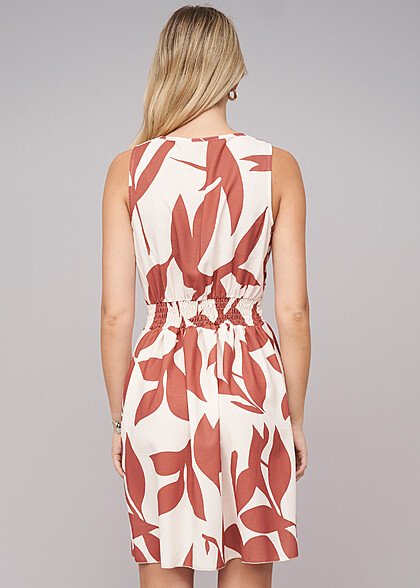 Cloud5ive Dames Jurk met rimpeling en bloemenprint koper bruin beige
