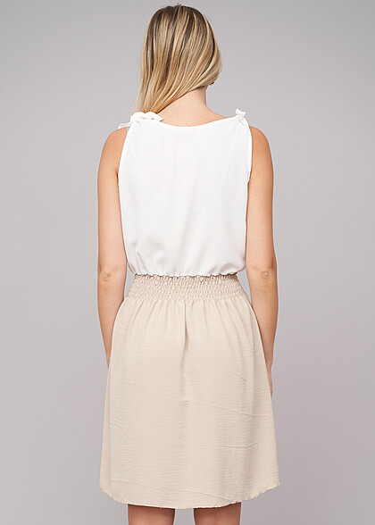 Cloud5ive Dames Tweekleurige jurk met knoopsluiting en knoopdetails beige wit