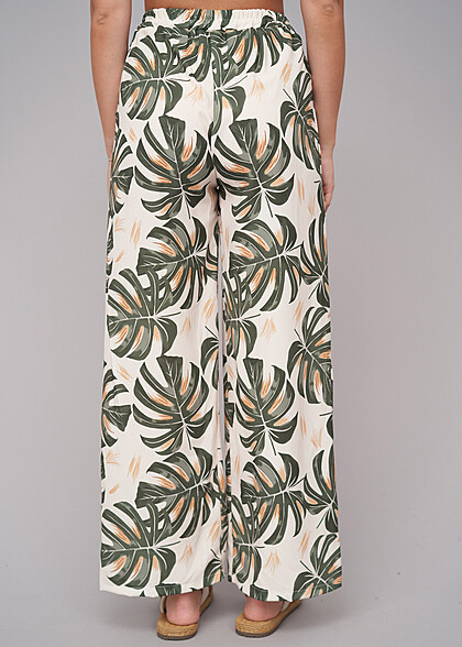 Cloud5ive Dames Zomerbroek met strikceintuur en palmboomprint groen