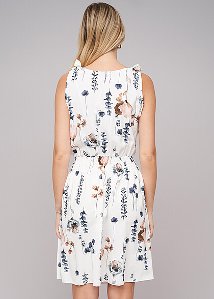 Cloud5ive Dames Jurk met knoopsluiting en bloemenprint wit