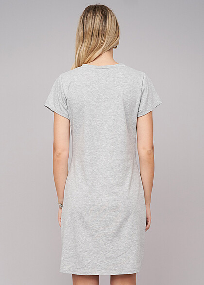 Cloud5ive Dames T-shirtjurk in colorblock design met ronde hals gemleerd grijs