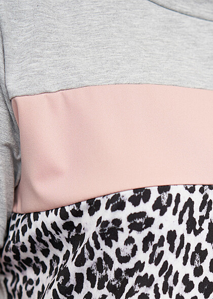 Cloud5ive Dames T-shirtjurk in colorblock design met ronde hals gemleerd grijs