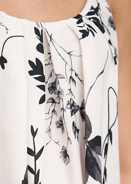 Cloud5ive Dames Top met bandjes rimpeling en bloemenprint wit zwart