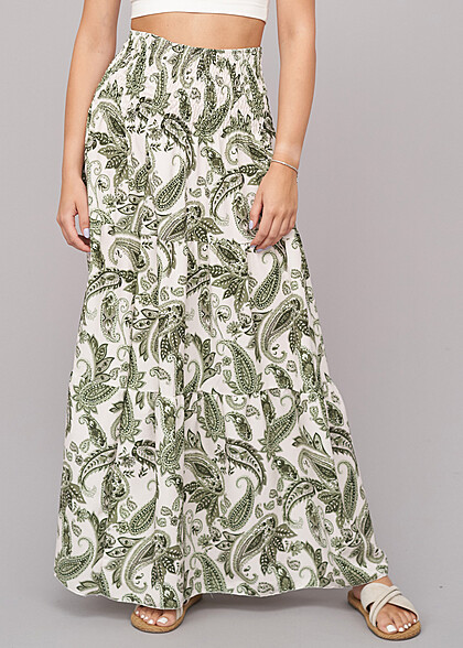 Cloud5ive Dames Maxi Rok met All-Over Paisley Print groen