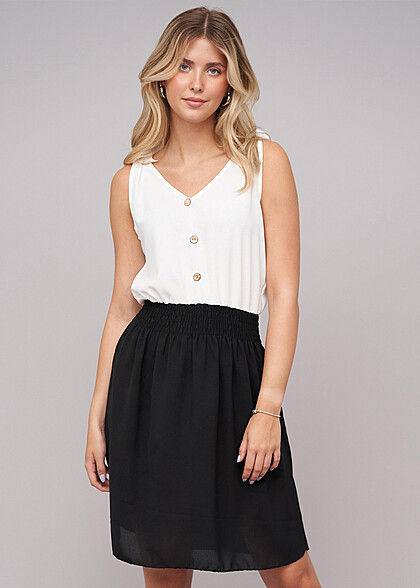 Cloud5ive Dames 2-Tone Jurk met Knoopsluiting en Knoopdetails zwart wit