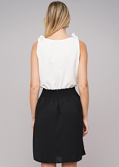 Cloud5ive Dames 2-Tone Jurk met Knoopsluiting en Knoopdetails zwart wit