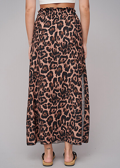 Cloud5ive Dames Maxi Rok met Zijsplit en Luipaardprint bruin zwart