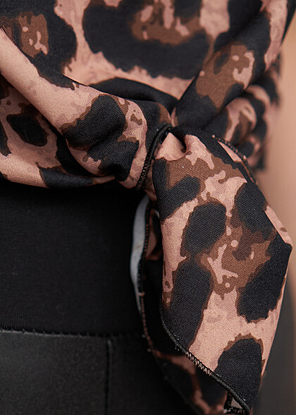 Cloud5ive Dames T-shirt met Knoopdetail en Luipaardprint bruin zwart