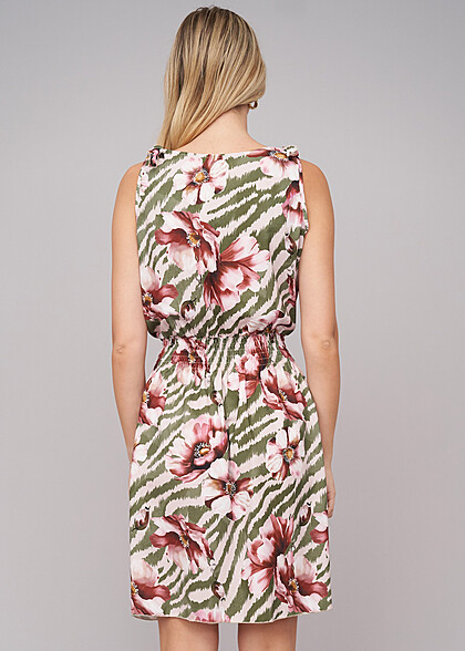 Cloud5ive Dames Jurk met Knoopsluiting en Knoopdetails Bloemen-Dierenprint veelkleurig