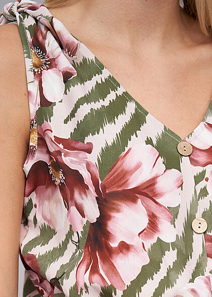Cloud5ive Dames Jurk met Knoopsluiting en Knoopdetails Bloemen-Dierenprint veelkleurig