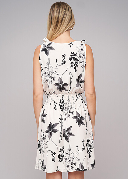 Cloud5ive Dames Jurk met Knoopsluiting en Knoopdetails Bloemenprint beige zwart