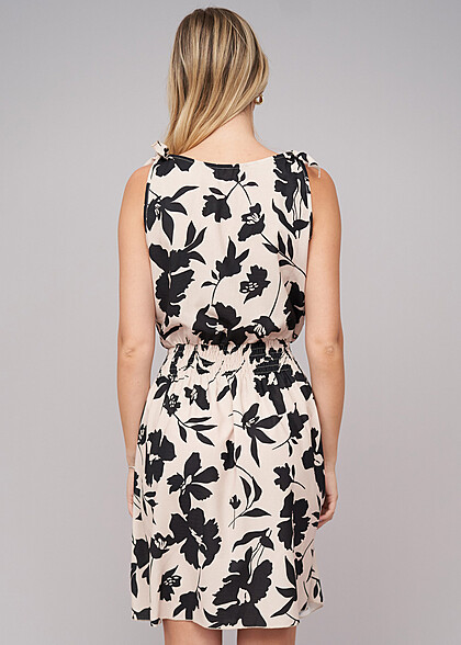 Cloud5ive Dames Jurk met Knoopsluiting en Knoopdetails Florale Print beige zwart