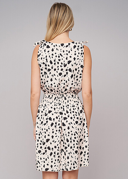 Cloud5ive Dames Jurk met Knoopsluiting en Knoopdetails Dierenprint beige zwart