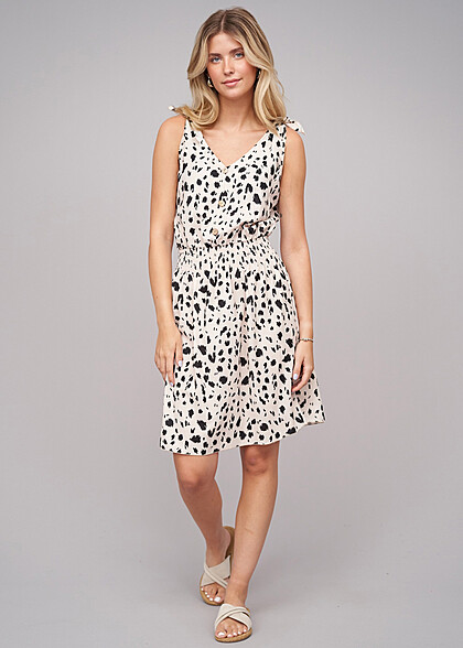 Cloud5ive Dames Jurk met Knoopsluiting en Knoopdetails Dierenprint beige zwart