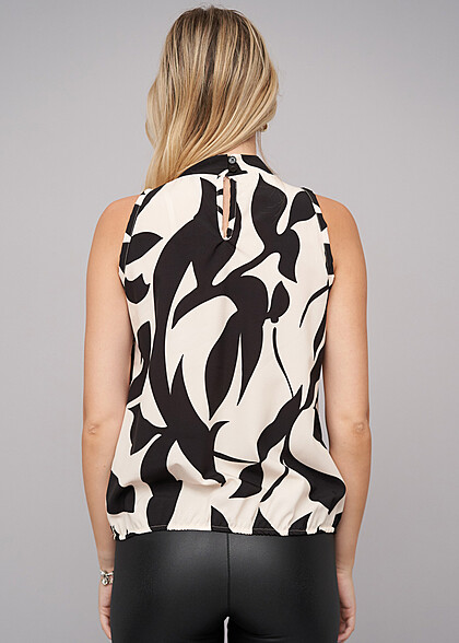 Cloud5ive Dames Choker Top met Elastische Boord en All-Over Bloemenprint beige zwart