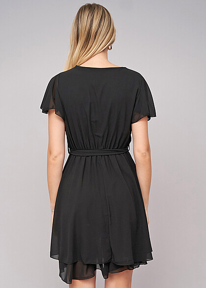 Cloud5ive Dames Chiffon Wikkeljurk met Strikceintuur zwart