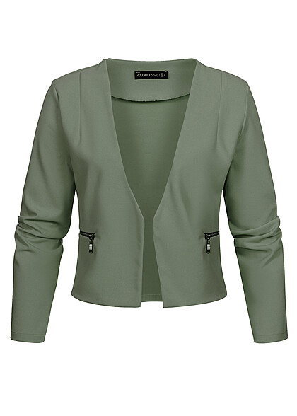 Cloud5ive Dames Cropped Blazer met 2 Ritszakken militair groen