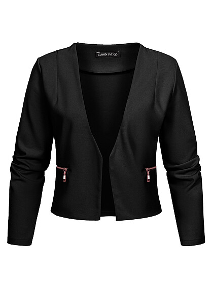 Cloud5ive Dames Cropped Blazer met 2 Ritszakken zwart