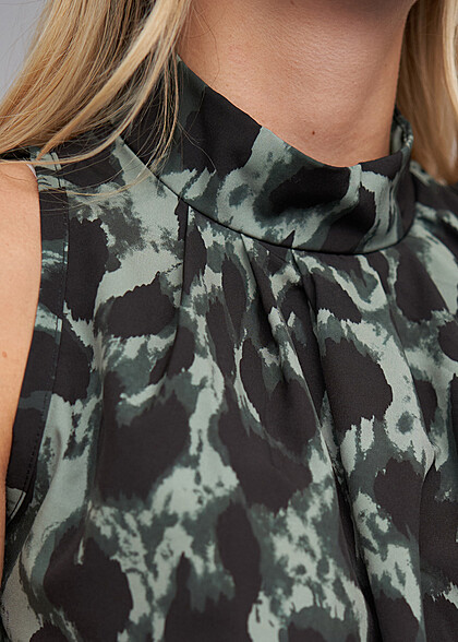 Cloud5ive Dames Choker Top met Elastische Boord en All-Over Luipaardprint groen zwart