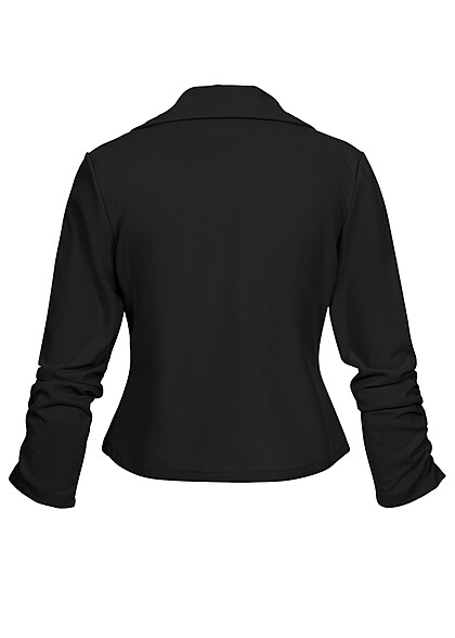 Cloud5ive Dames Cropped Blazer met Gerimpelde Mouwen zwart