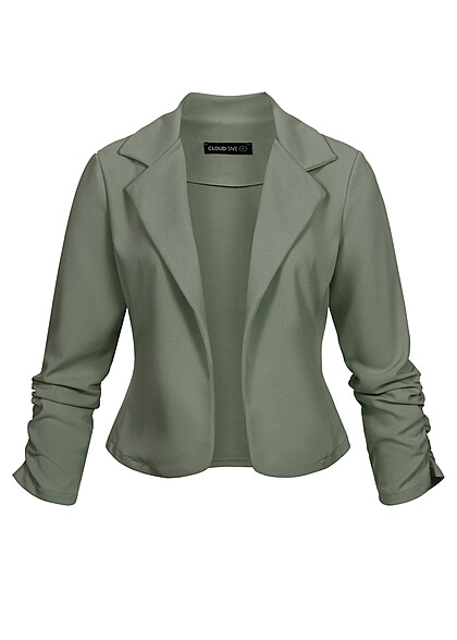 Cloud5ive Dames Cropped Blazer met Geraffelde Mouwen military groen
