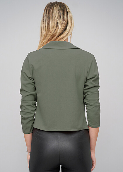 Cloud5ive Dames Cropped Blazer met Geraffelde Mouwen military groen