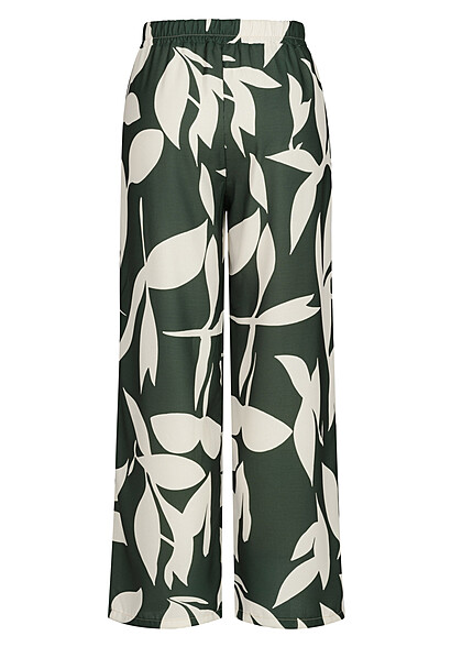 Cloud5ive Dames Broek met Bloemen All Over Print en Bindceintuur beige groen