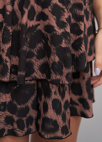 Cloud5ive Dames Stappenrok met All Over Luipaard Print zwart bruin