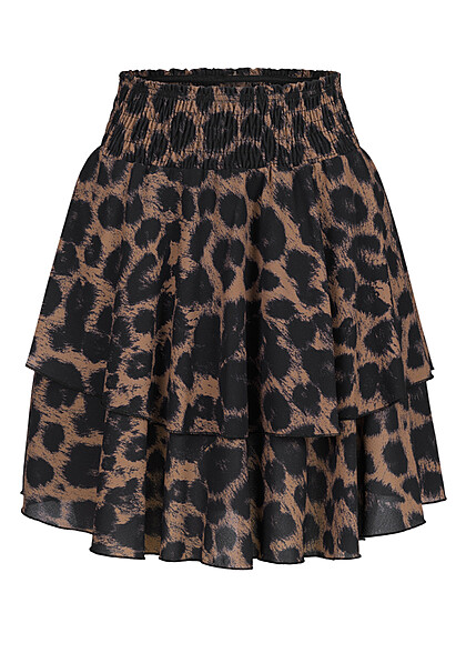 Cloud5ive Dames Stappenrok met All Over Luipaard Print zwart bruin