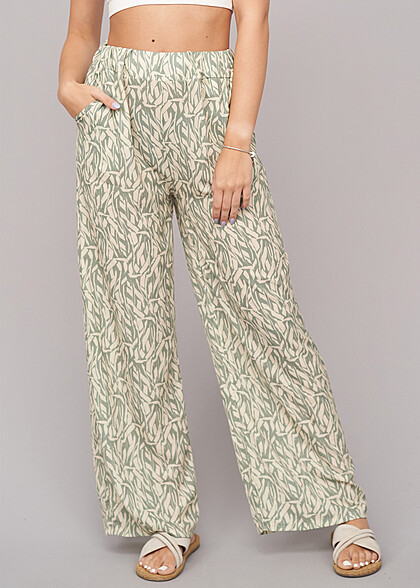 Cloud5ive Dames Zomerbroek met All Over Bladpatroon Print groen