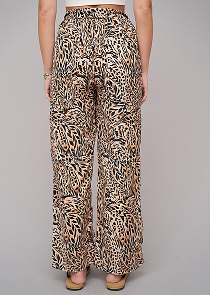 Cloud5ive Dames Zomerbroek met All Over Luipaard Print en Bindceintuur bruin