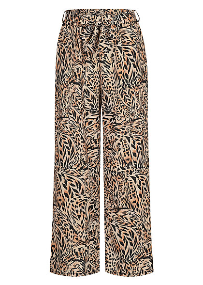 Cloud5ive Dames Zomerbroek met All Over Luipaard Print en Bindceintuur bruin