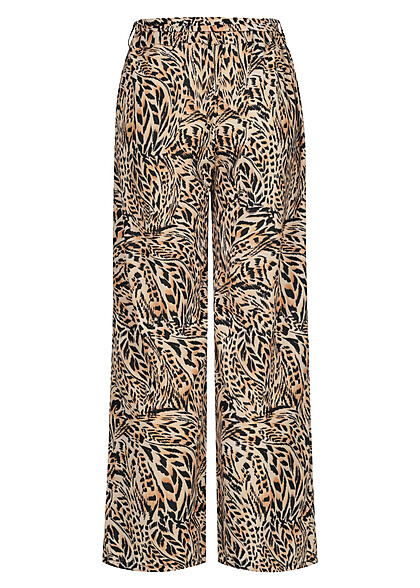 Cloud5ive Dames Zomerbroek met All Over Luipaard Print en Bindceintuur bruin