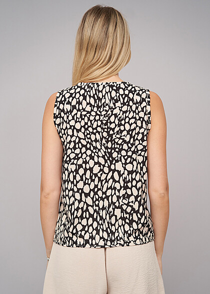 Cloud5ive Dames Top met V-Hals en All Over Dierenprint beige zwart