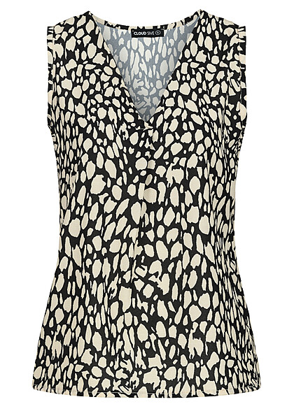 Cloud5ive Dames Top met V-Hals en All Over Dierenprint beige zwart