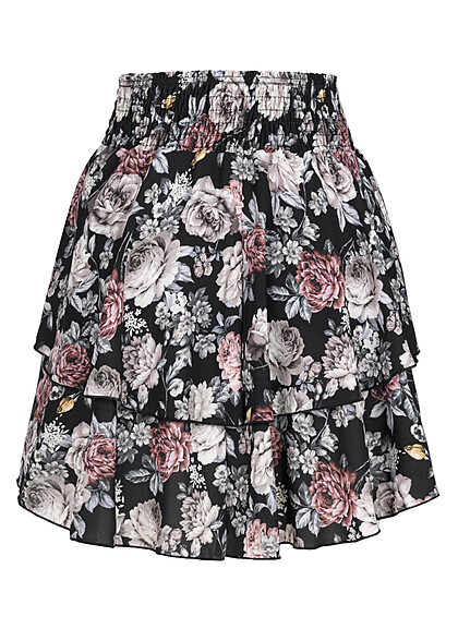 Cloud5ive Dames Stappenrok met All Over Bloemen Print zwart veelkleurig