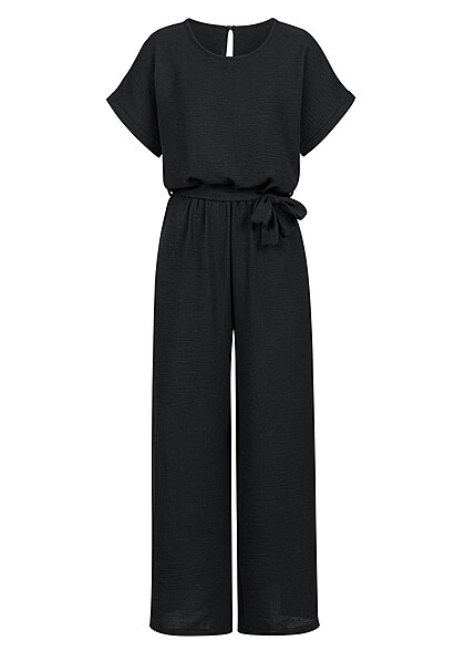 Cloud5ive Dames Jumpsuit met Bindceintuur en Split Achteraan zwart