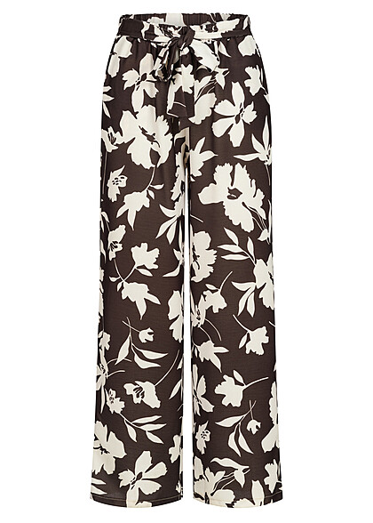 Cloud5ive Dames Zomerbroek met Bindceintuur en All Over Bloemen Print beige bruin