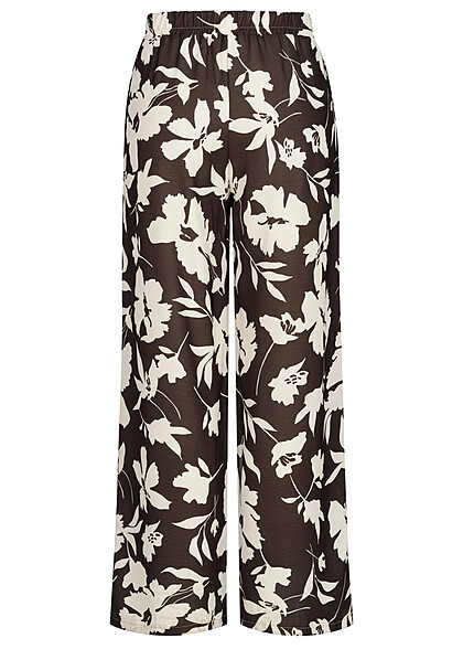Cloud5ive Dames Zomerbroek met Bindceintuur en All Over Bloemen Print beige bruin