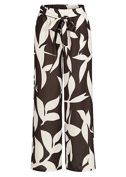 Cloud5ive Dames Zomerbroek met Bindceintuur en All Over Bloemen Print beige bruin