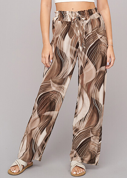 Cloud5ive Dames Zomerbroek met All Over Abstract Print bruin